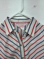 Me Siemens H Bar C Red Blue Stripe Long Sleeve Pearl Snap Size 34 LL-46