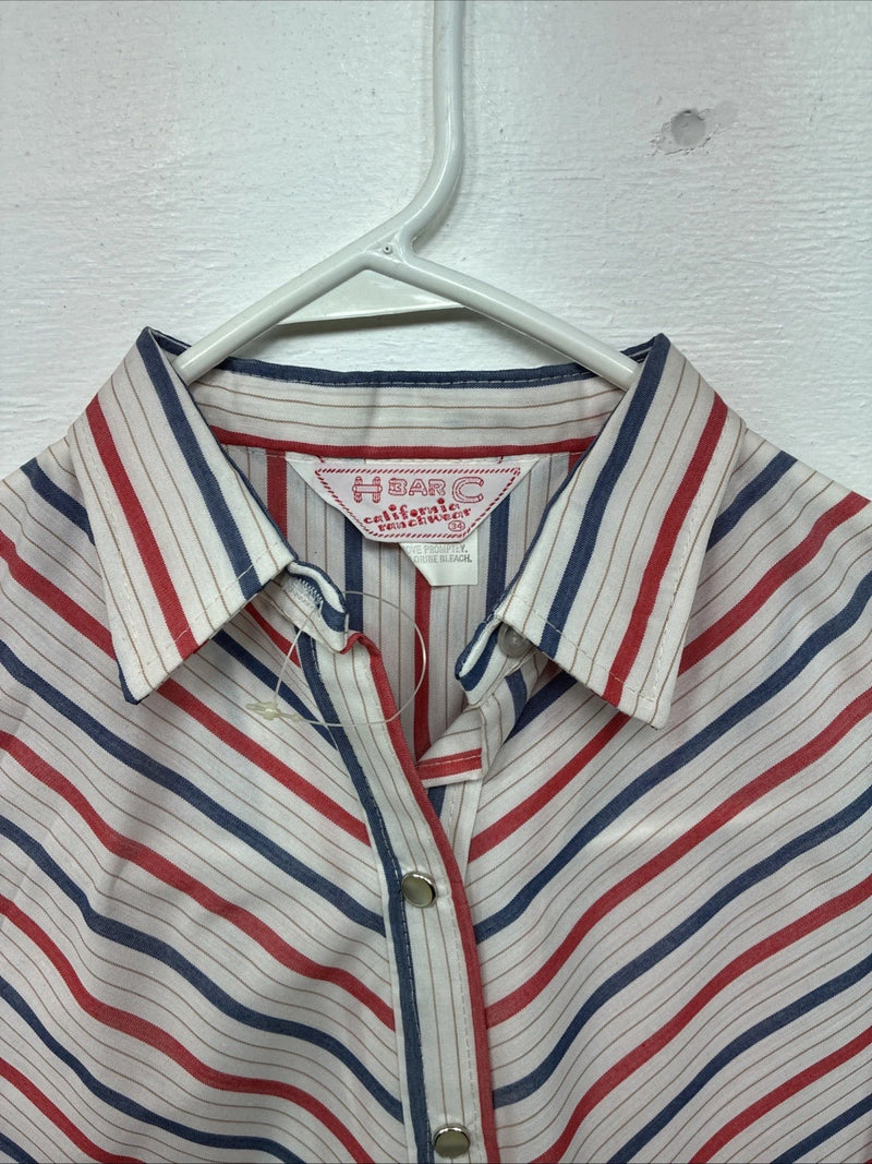 Me Siemens H Bar C Red Blue Stripe Long Sleeve Pearl Snap Size 34 LL-46