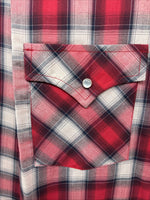 New Men’s ELY Cattleman Red Gray Plaid Long Sleeve Pearl Snap XLT T-7