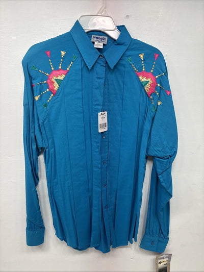 New Women’s Wrangler Blue Designed Long Sleeve Pearl Snap XL II-19
