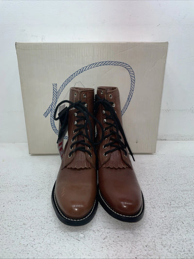 New Men’s Brown Lace Up A Jama Product Cowboy Boots. Y 5117 G 4.5 4 1/2. 2-57