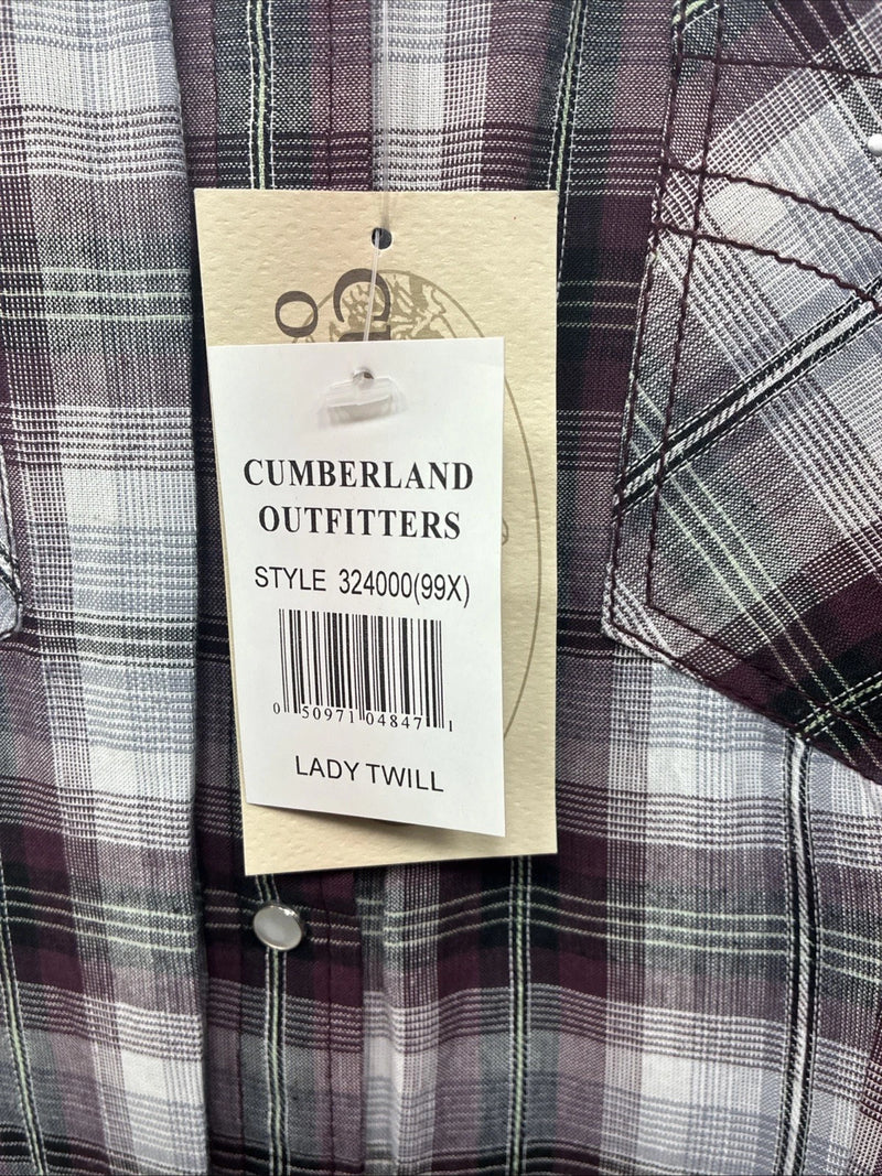 New Women’s Cumberland Purple Plaid Long Sleeve Pearl Snap Size 3X GG-11