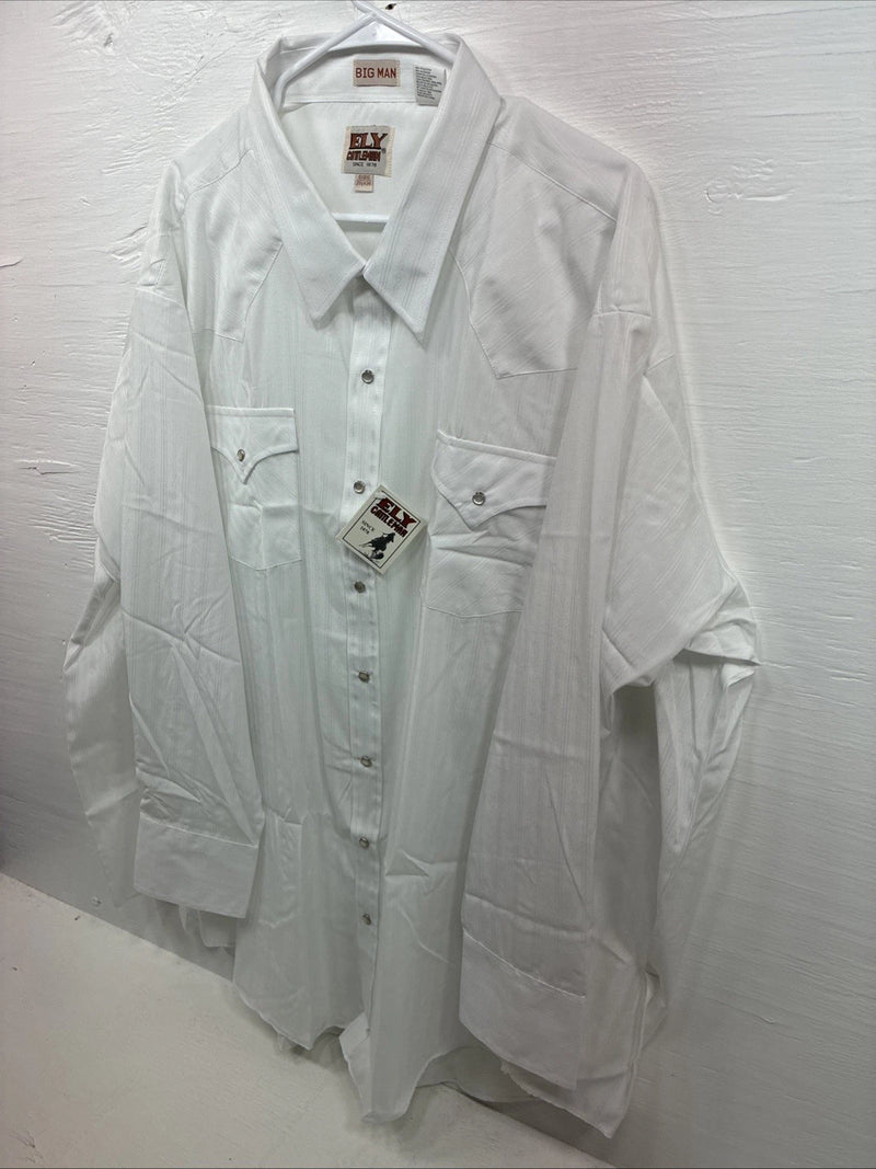 New Men’s ELY Cattleman White Deigned Long Sleeve Pearl Snap 20.5 4XL X-108
