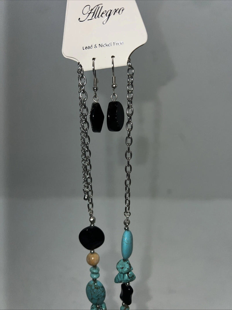 New Women’s Allegro Multicolor Beaded Necklace With Earrings. Lead Free A-89 
