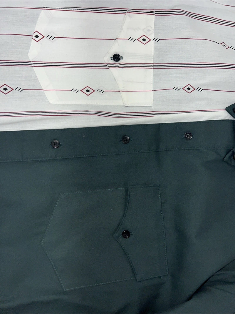 New Men’s Green White Cowboy Threads Button Up Long Sleeve Shirt Medium I-59