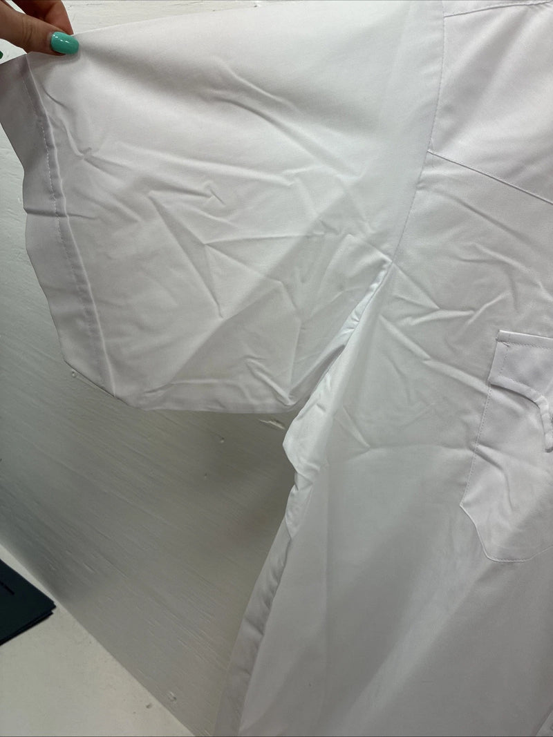 New Men’s ELY Cattleman White Short Sleeve Simple Pearl Snap 18.5 2XL F-79