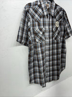 New Men’s Brown Plaid ELY Cattleman Short Sleeve Pearl Snap Shirt. XL Tall S-29