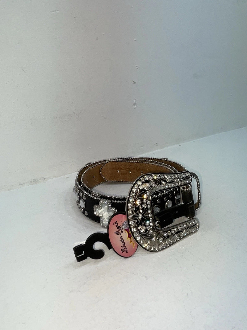 New Black Genuine Leather Blazin Roxx Silver Bling Cross L Belt #N3510401 Z-68