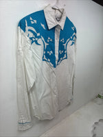 New Women’s Mine & Bills White Blue Long Sleeve Button Up Large TT-58