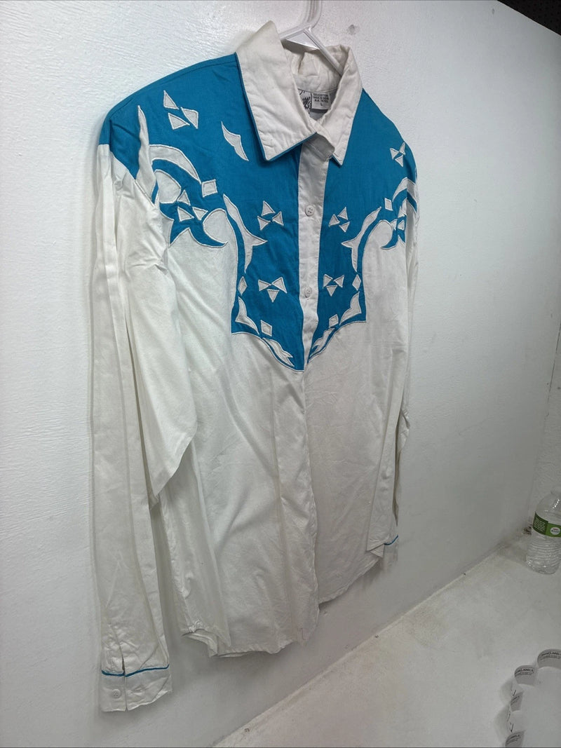 New Women’s Mine & Bills White Blue Long Sleeve Button Up Large TT-58