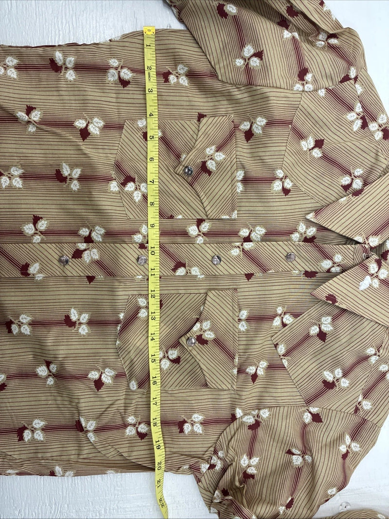 New Men’s ELY Plains Tan Red Floral Long Sleeve Pearl Snap 15.5 Medium X-109