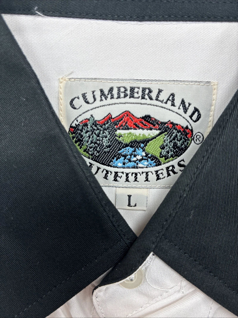 New Men’s Cumberland White Purple design Long Sleeve Pearl Snap Large AA-57