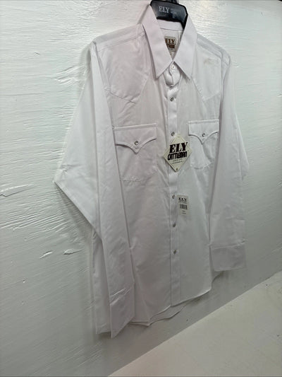 New Men’s ELY Cattleman White Western Long Sleeve Pearl Snap 16 X 35 Large T-62