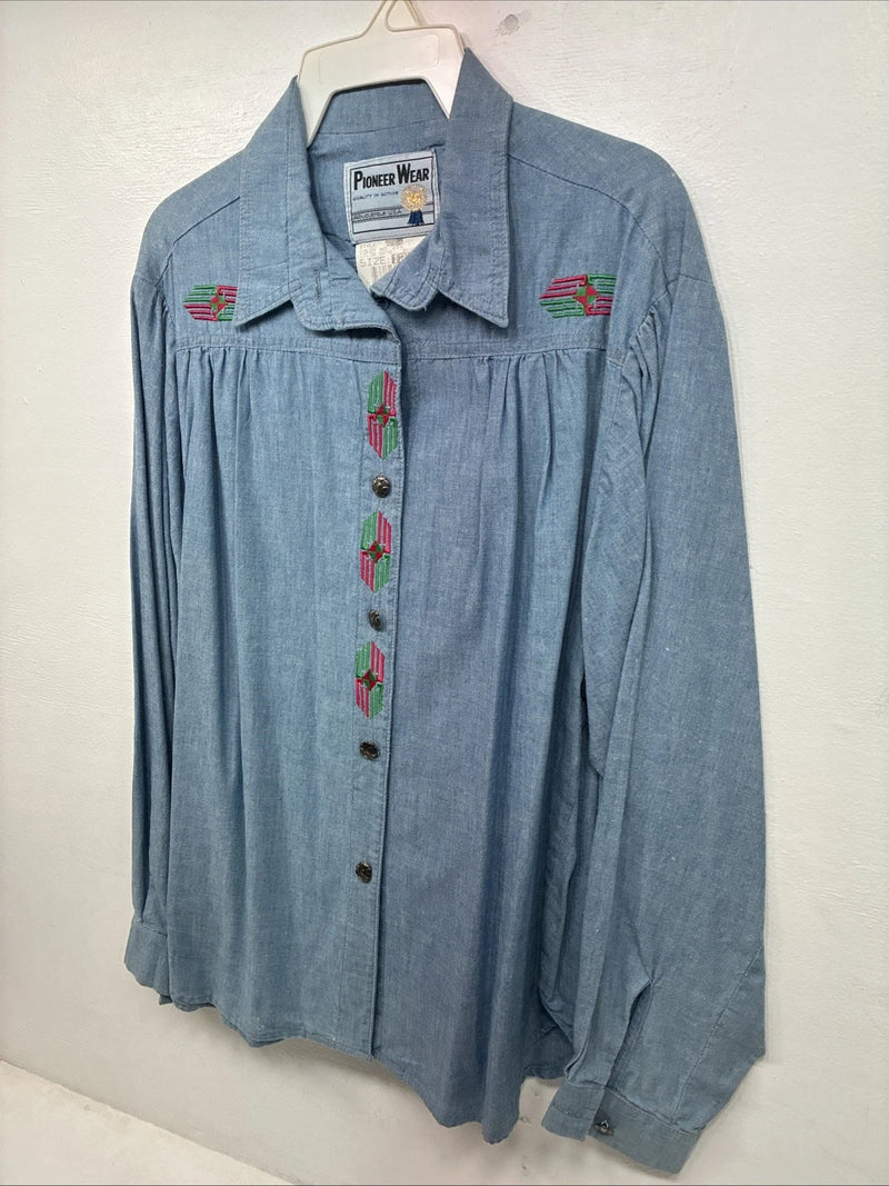 New Women’s Pioneer Wear Blue Long Sleeve Button Up Size 12 KK-107