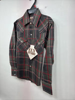 New Kids ELY Cattleman Green Plaid Long Sleeve Pearl Snap Small DD-127