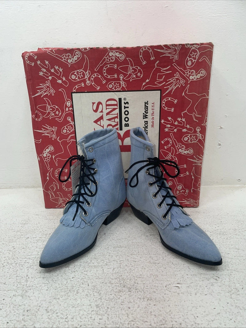 New Kids Blue Lace Up Texas Brand Cowboy Boots. P C 9169161 2.5 2 1/2 D. 23-159