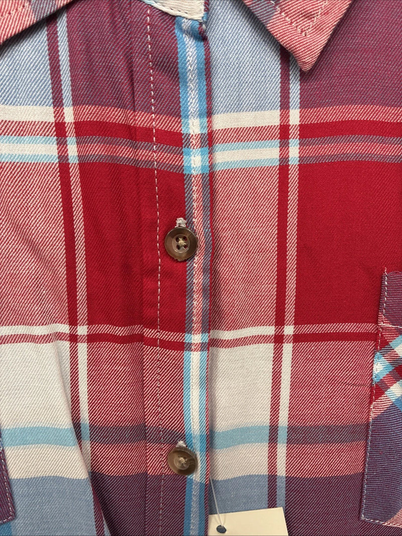 New Women’s Cumberland Red Blue Plaid Short Sleeve Button Up 2XL GG-22