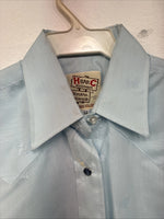 New Women’s H Bar C Blue Design Long Sleeve Pearl Snap Size 32 KK-103