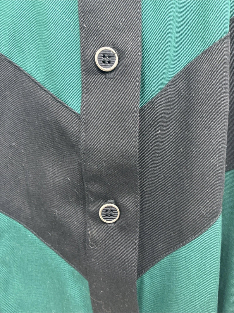 New Teens Longhorn Green Black Death Long Sleeve Button Up Large V-83