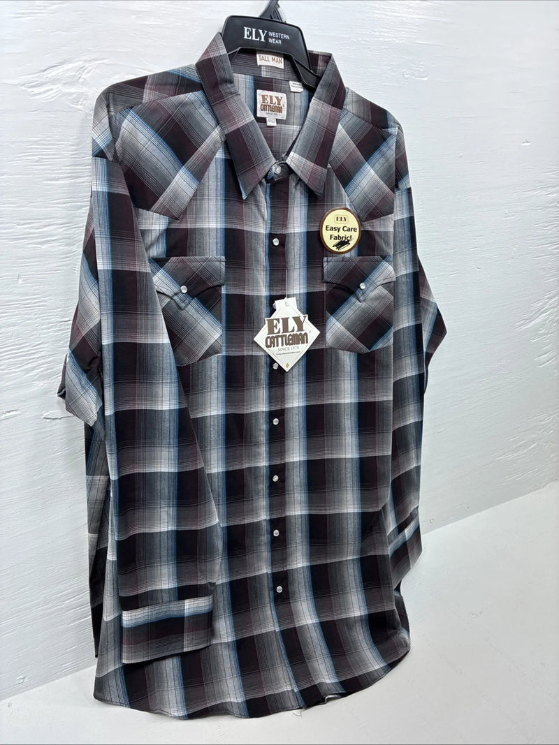 New Men’s ELY Cattleman Multiple Color Flannel Long Sleeve Pearl Snap 4XL E-83