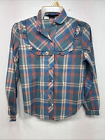 New Girls Panhandle Slim Blue Pink Plaid Long Sleeve Peal Snap Size 6 DD-67