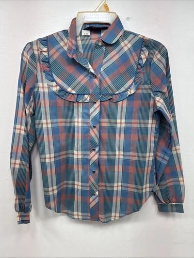 New Girls Panhandle Slim Blue Pink Plaid Long Sleeve Peal Snap Size 6 DD-67