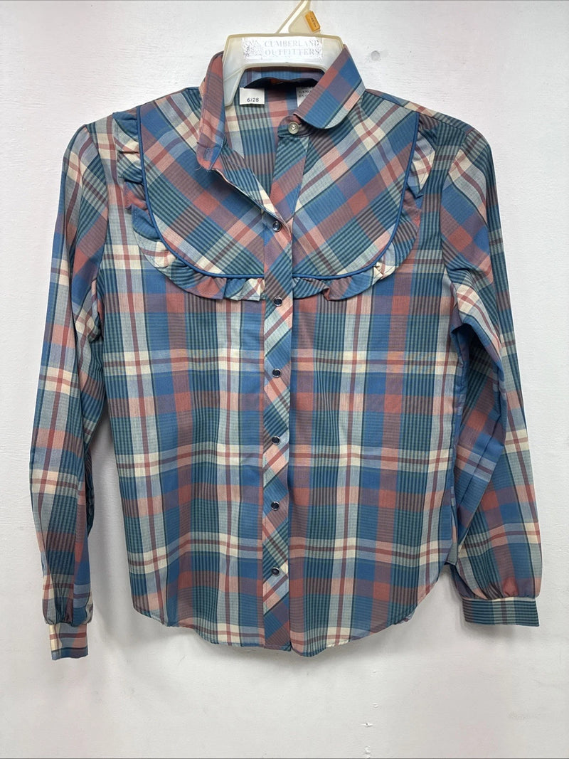 New Girls Panhandle Slim Blue Pink Plaid Long Sleeve Peal Snap Size 6 DD-67