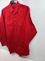 New Men’s Western Express Red Simple Long Sleeve Pearl Snap XL O-41