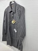 New Men’s ELY Cattleman Gray White Stripe Long Sleeve Pearl Snap 16 Large Q-39