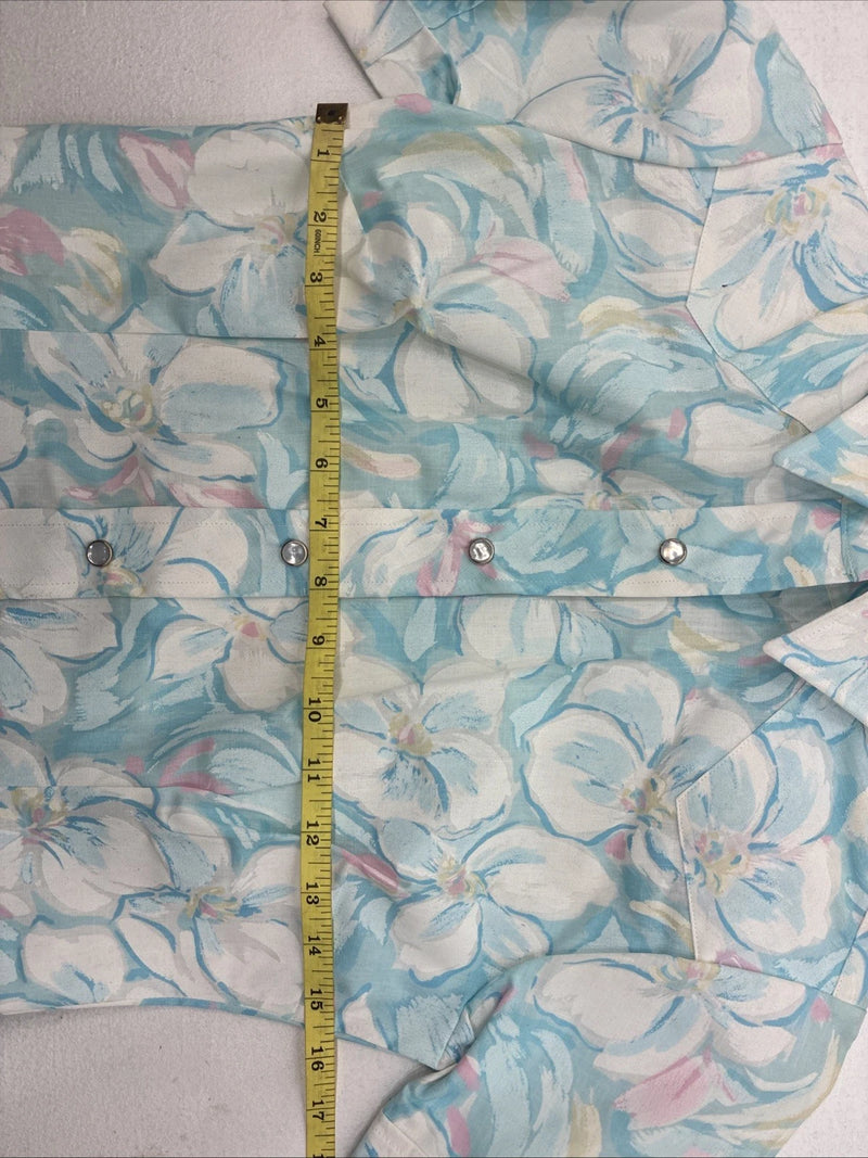 New Women’s H Bar C Blue Floral Short Sleeve Pearl Snap Size 30 DD-155