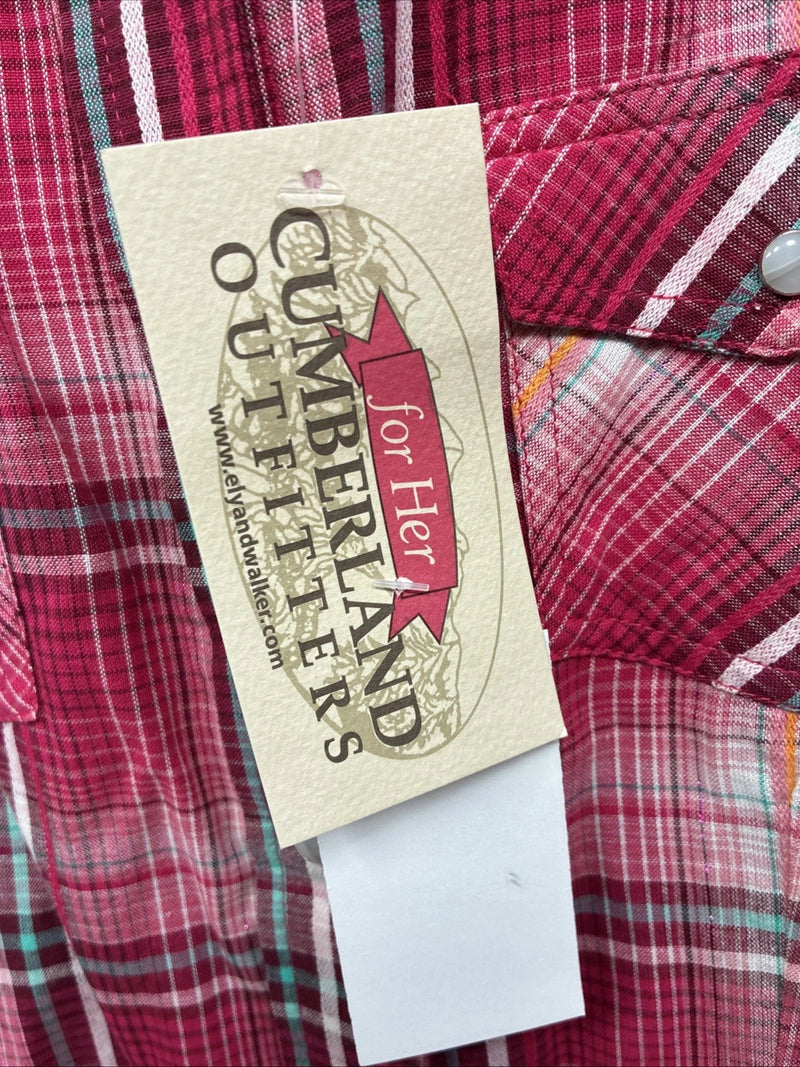 New Women’s Cumberland Pink Plaid Long Sleeve Pearl Snap Medium DD-24