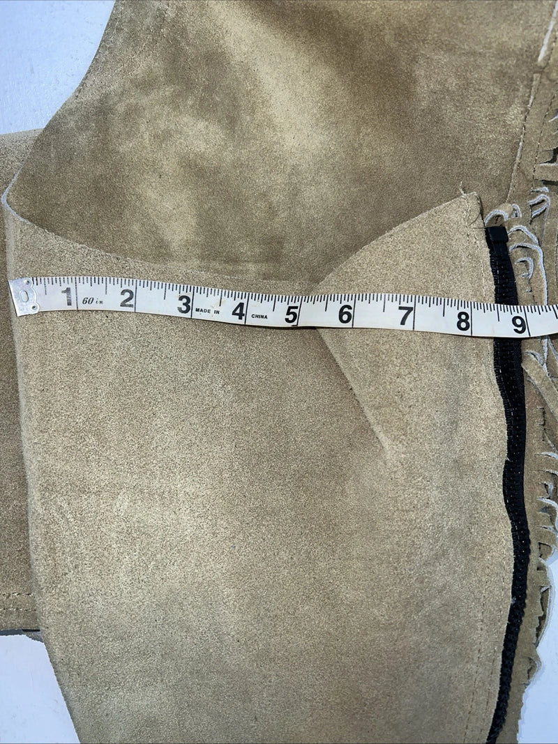 NOS Tan Equi-grip Show Chaps XL With Fringe Adjustable Waist 33” I-77