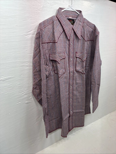 New Men’s Champion Western Red Plaid Long Sleeve Pearl Snap 16.5 Large X-68