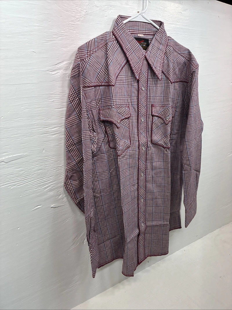 New Men’s Champion Western Red Plaid Long Sleeve Pearl Snap 16.5 Large X-68