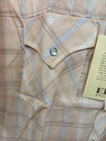 New Men’s ELY Cattleman Orange Plaid Short Sleeve Pearl Snap Large X-28