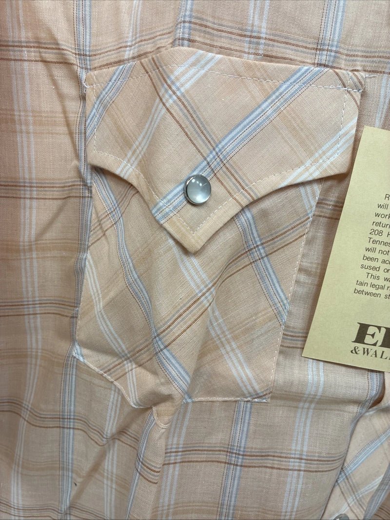 New Men’s ELY Cattleman Orange Plaid Short Sleeve Pearl Snap Large X-28
