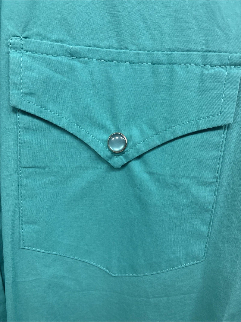 New Men’s White Horse Teal Long Sleeve Pearl Snap XL R-57