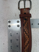 New Brown Genuine Leather Chambers Tooled Belt 34” #6551 Z-8 