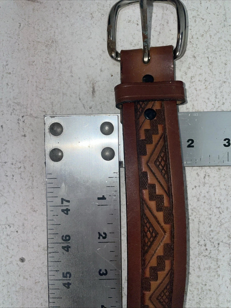 New Brown Genuine Leather Chambers Tooled Belt 34” #6551 Z-8 