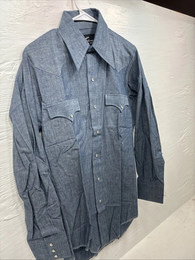 New Men’s Champion Westerns Blue Jean Design Long Sleeve Pearl Snap Medium O-34