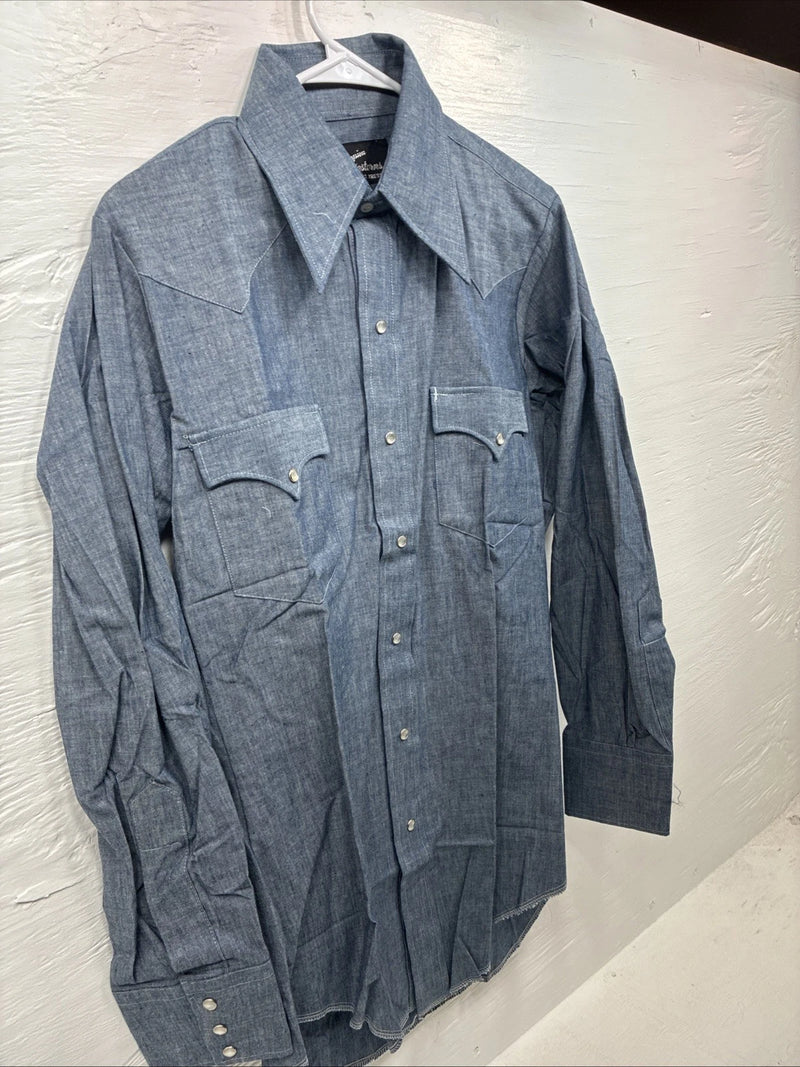 New Men’s Champion Westerns Blue Jean Design Long Sleeve Pearl Snap Medium O-34