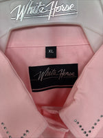 New Women’s White Horse Pink Gem Long Sleeve Pearl Snap XL II-38