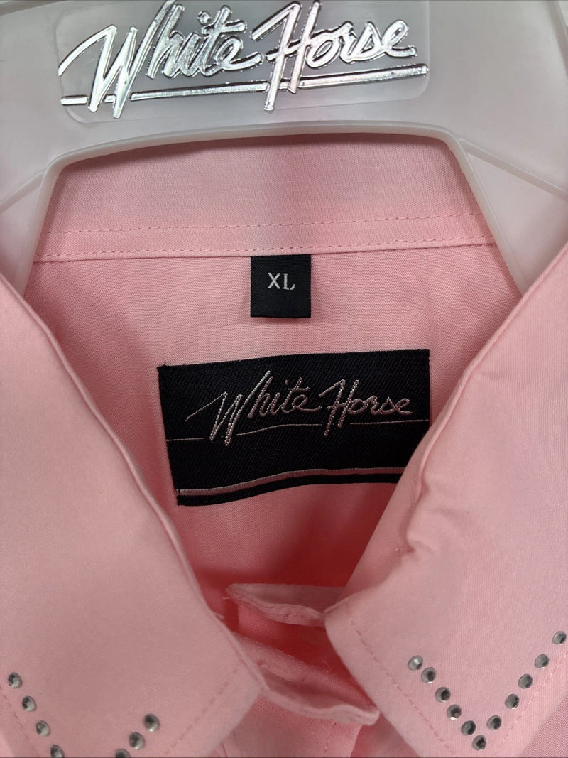 New Women’s White Horse Pink Gem Long Sleeve Pearl Snap XL II-38