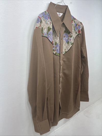 New Women’s Tem Tex Brown Design Long Sleeve Pearl Snap Size 33 MM-103