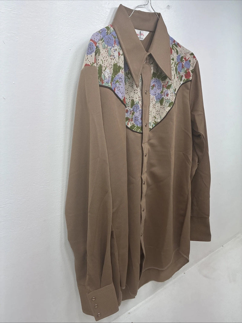 New Women’s Tem Tex Brown Design Long Sleeve Pearl Snap Size 33 MM-103