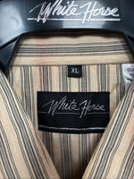 New Men’s White Horse Yellow Black Stripe Short Sleeve Pearl Snap XL T-10