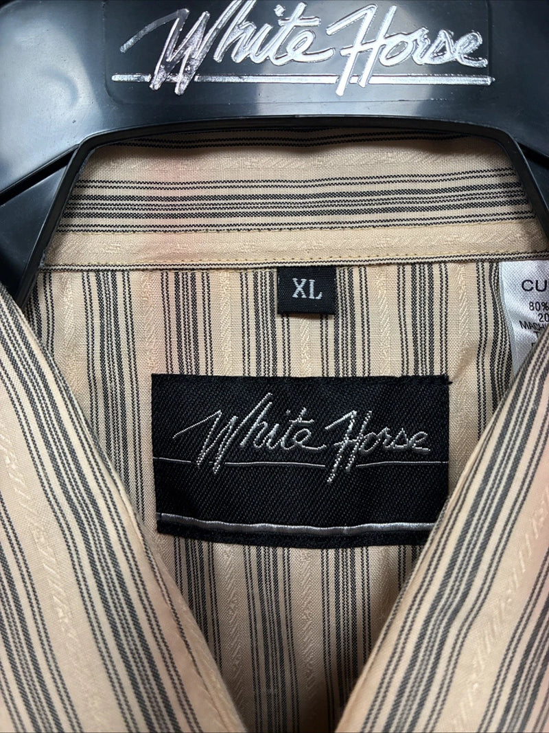 New Men’s White Horse Yellow Black Stripe Short Sleeve Pearl Snap XL T-10
