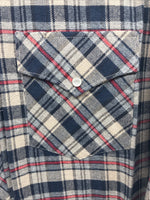 New Men’s White Horse Brown Blue Plaid Long Sleeve Pearl Snap Large V-102