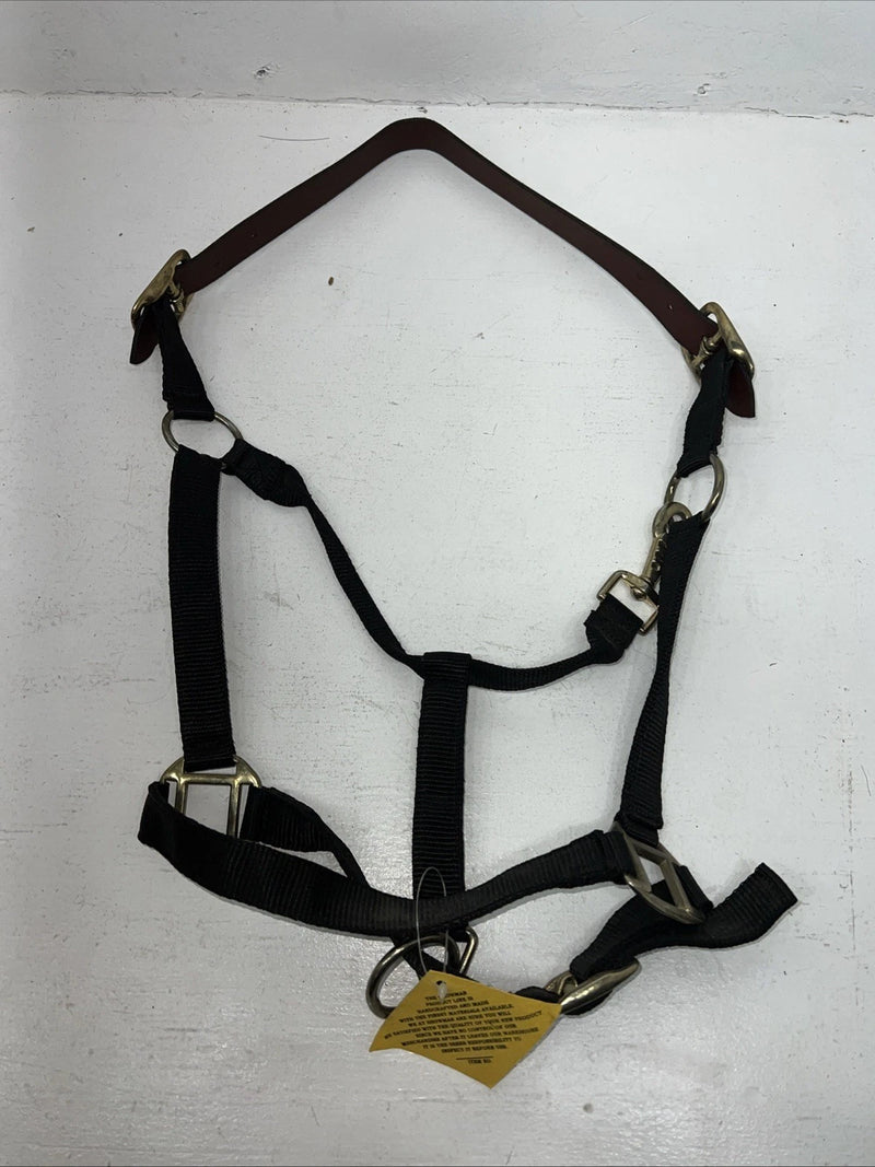 New Showman Nylon Black Halter With Genuine Leather Head Piece #6657 W-50