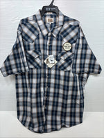 New Men’s ELY Cattleman Blue Tan Flannel Short Sleeve Pearl Snap 4XL E-68